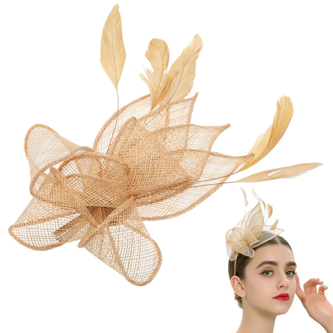 Luxshiny Damen Fascinator-Haarband Teeparty-Hut Als Haarspange Für Hochzeit Cocktail Halloween Und Weihnachten Vintage Kopfschmuck Für Frauen Und Mädchen 22.00 X 18.00 X 5.00 cm
