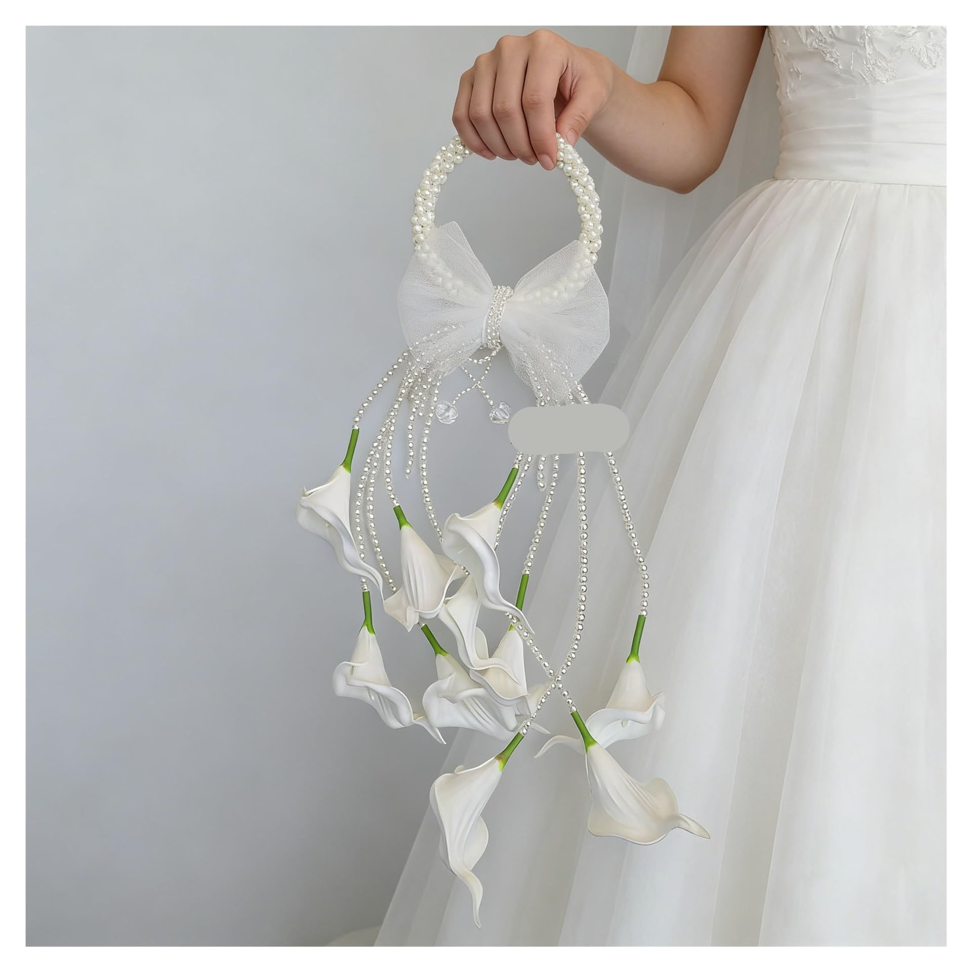 Gijmzy White Butterfly Orchid Pearl Tassel Bridal Bouquet