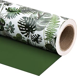 WRAPAHOLIC Reversible Tropical Wrapping Paper - Mini Roll - 17 Inch X 33 Feet - Green Monstera Leaf Hawaii Wrapping Paper ...