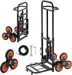 VEVOR Stair Climbing Cart, 440 lbs Stair-Climbing Capacity, Heavy-Duty Folding Trolley Cart with Telescoping Handle, 6 Wheels and 2 Bungee Cords, Stair Climber Dolly for Home, Groceries, Warehouse
