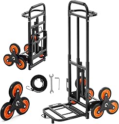 VEVOR Carrello Pieghevole per Scale Capacità di Salita Scale 100 kg, per Carichi Pesanti con Maniglia Telescopica, 6 Ruote e 2 Corde Elastiche, Carrello Saliscale per Generi Alimentari, Magazzino