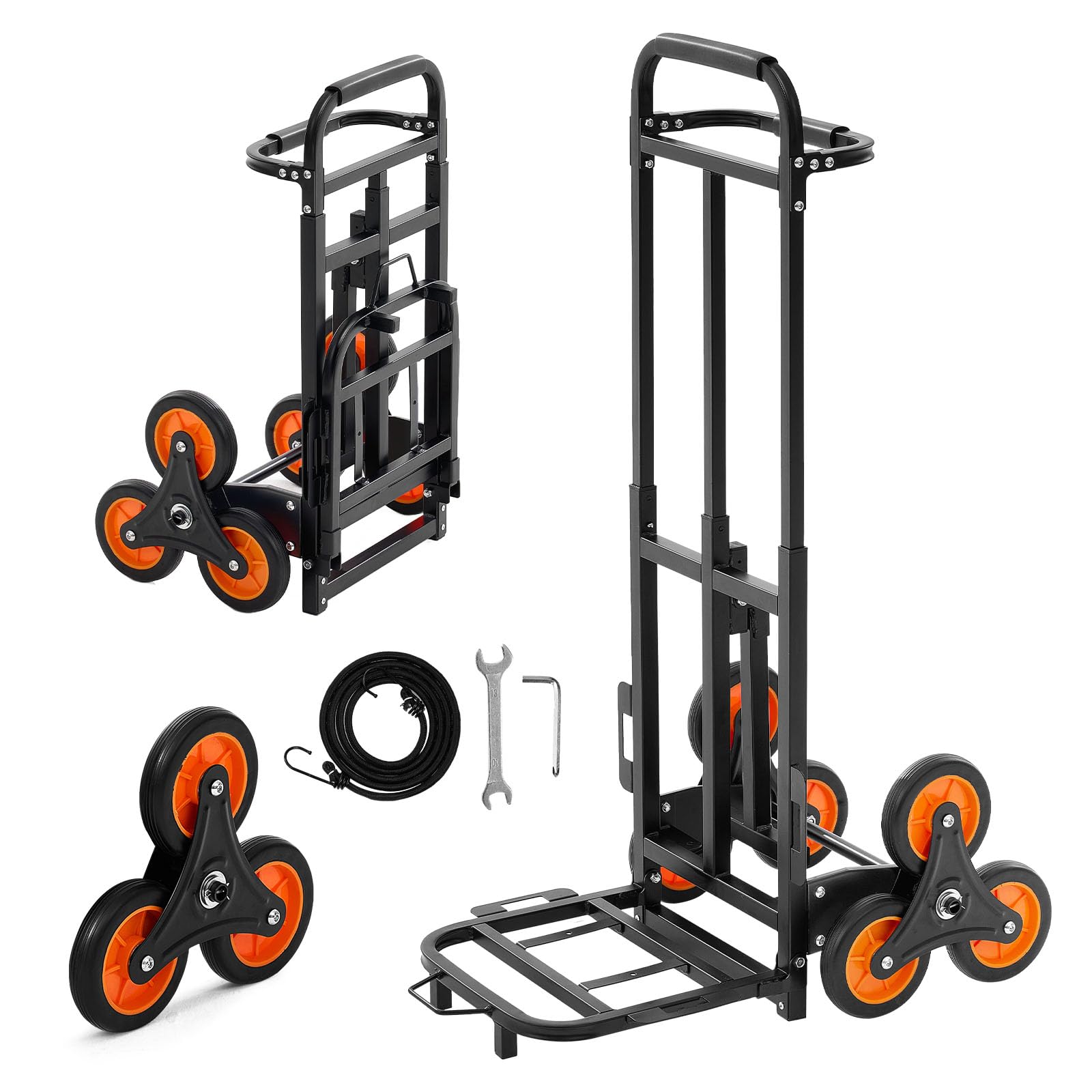 VEVOR Carrello Pieghevole per Scale Capacità di Salita Scale 100 kg, per Carichi Pesanti con Maniglia Telescopica, 6 Ruote e 2 Corde Elastiche, Carrello Saliscale per Generi Alimentari, Magazzino - 1