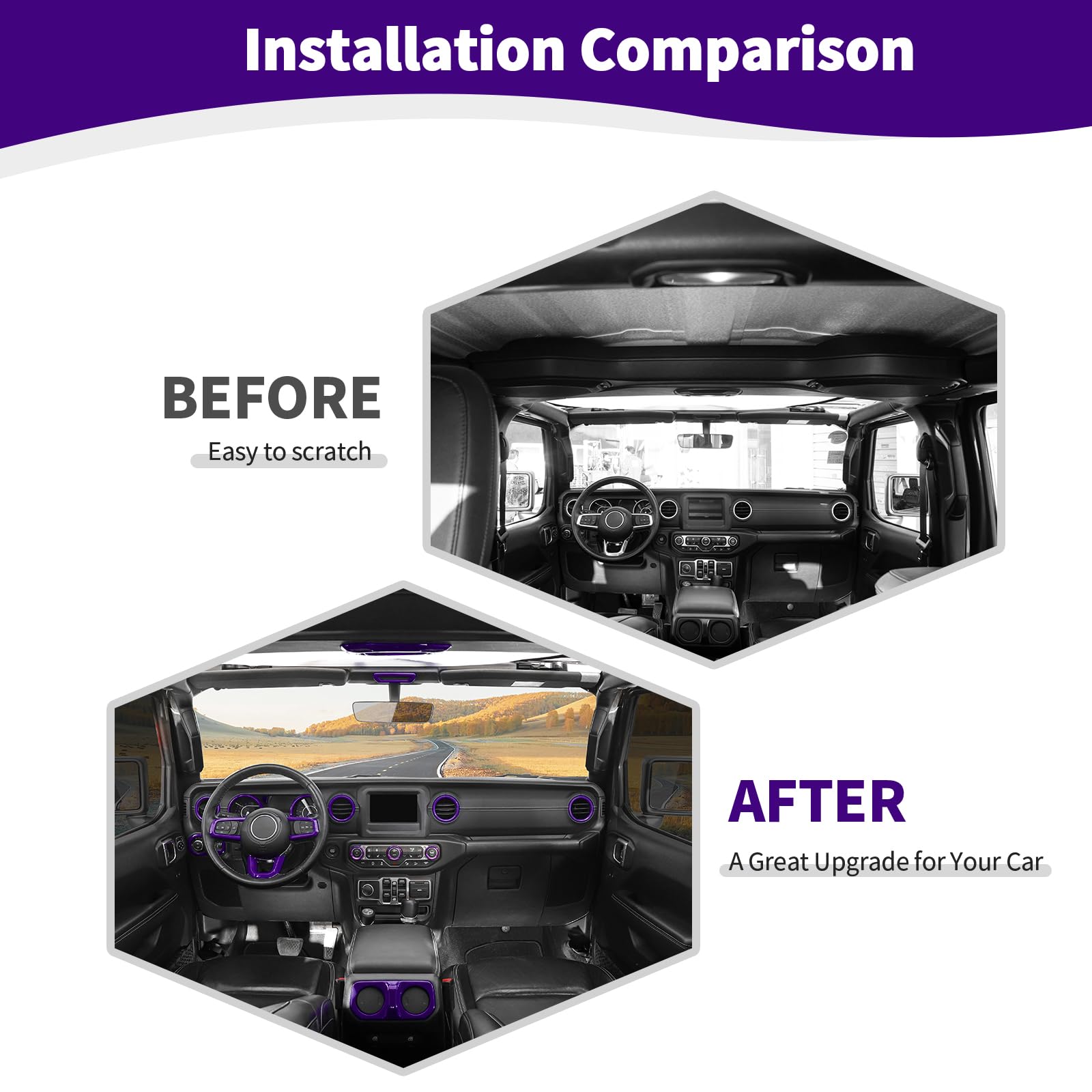 RT-TCZ for Wrangler JL Interior Accessories Purple Trim Cover Kit for Jeep Wrangler JL JLU 2018-2023 Steering Wheel AC Vent Trim Rings 20pcs