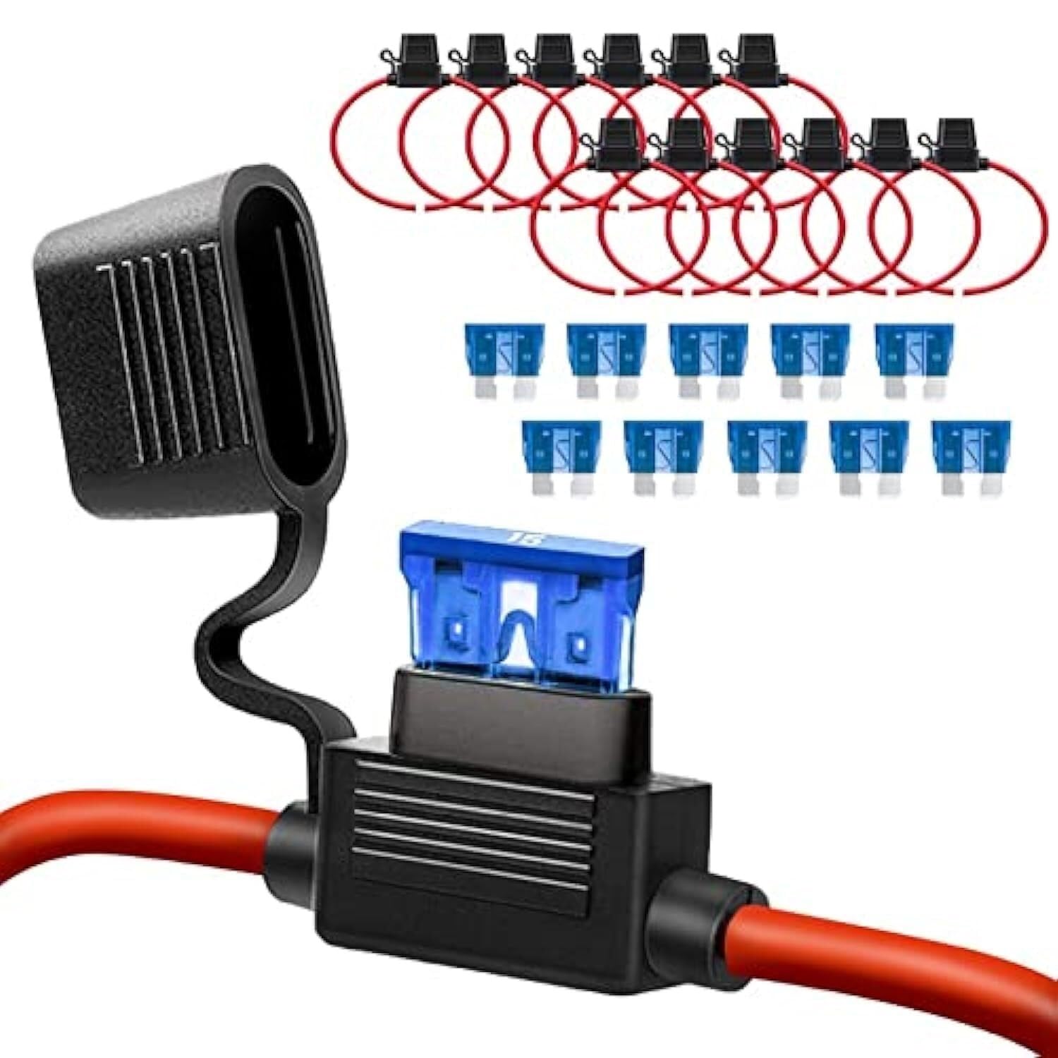 Porte-fusible en Ligne 14 AWG, for fusible à Lame ATC/ATO, Calibre 12 V-DC 14, Compatible avec fusible 15A for Camping-Car Automobile, 10 Paquets
