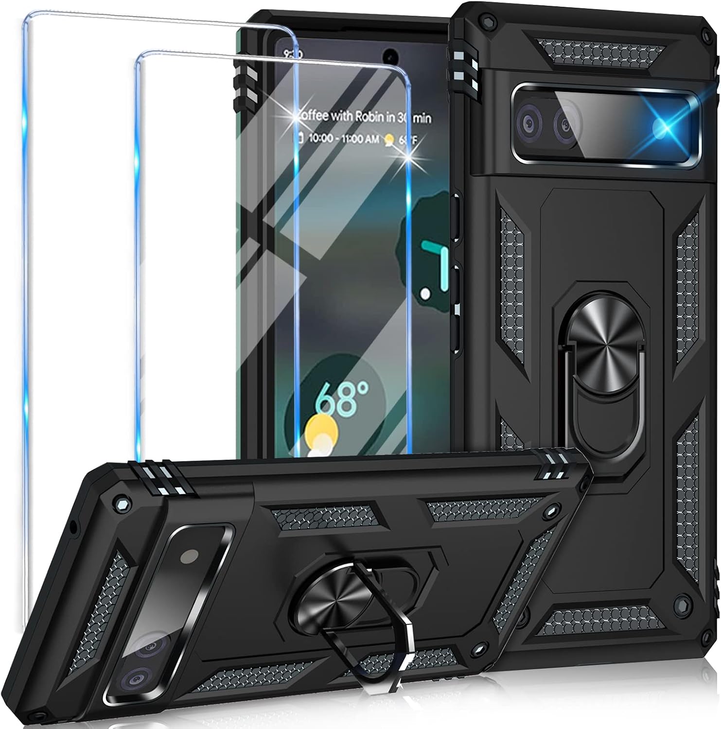 for Google Pixel 6A Case with Screen Protector, Military Grade Shockproof Heavy Duty Protective Phone Case Pass 16ft Drop Test with Magnetic Kickstand Car Mount Holder for Google Pixel 6A 2022 Black