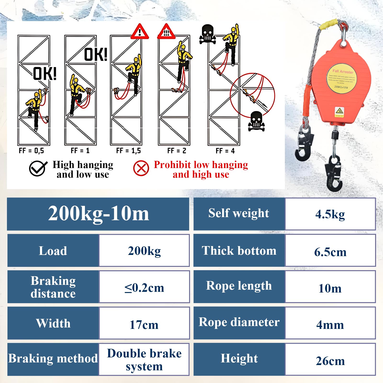 Dispositivo Anticaida Retractil, 200kg Linea de Vida Retractil Homologado, 10m Rojo Arnés Seguridad Anticaídas Retráctil Trabajo en Altura/ Tejados(Rojo - 1 Pieza,10m)