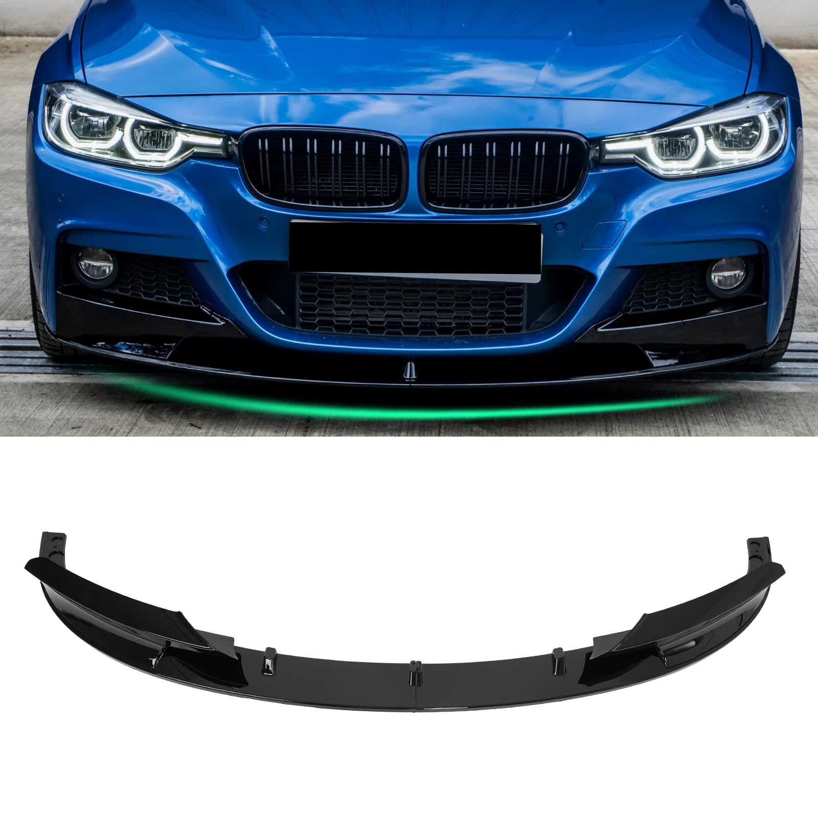 KHK Front Bumper Lip Spoiler for BMW 3 Series F30 F31 2012-2018 M-Sport Glossy Black ABS Air Dam Compatible with 318i 320i 328i 330i 335i 340i 330e Front Splitter Body Kit Accessories-2 PCS