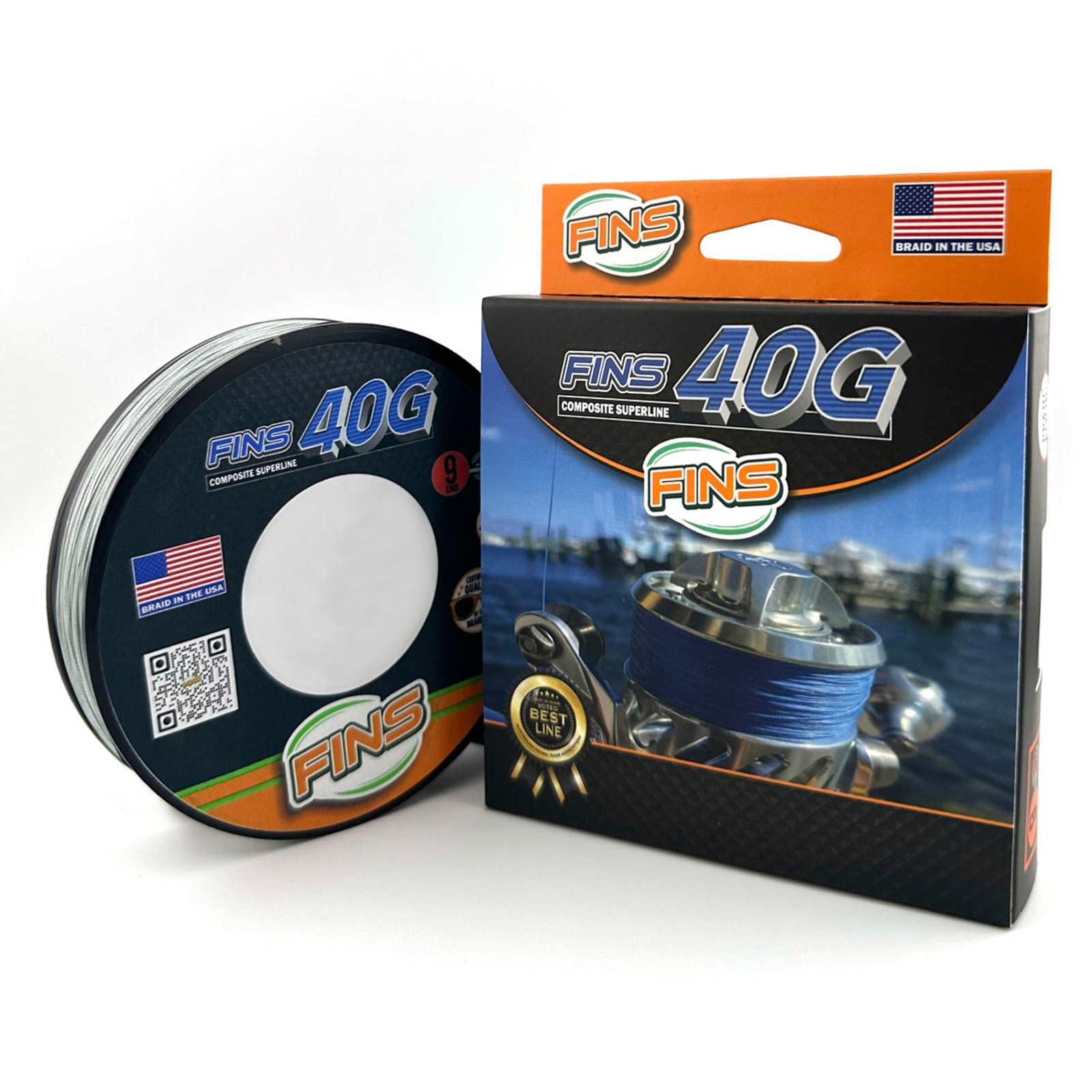 FINS 40G Super Round Braided Fishing Line USA Made - High Strength-to-Diameter Ratio, Smooth Mono Feel, 8 Fiber Bundle Over-Braiding, No Fluff Design