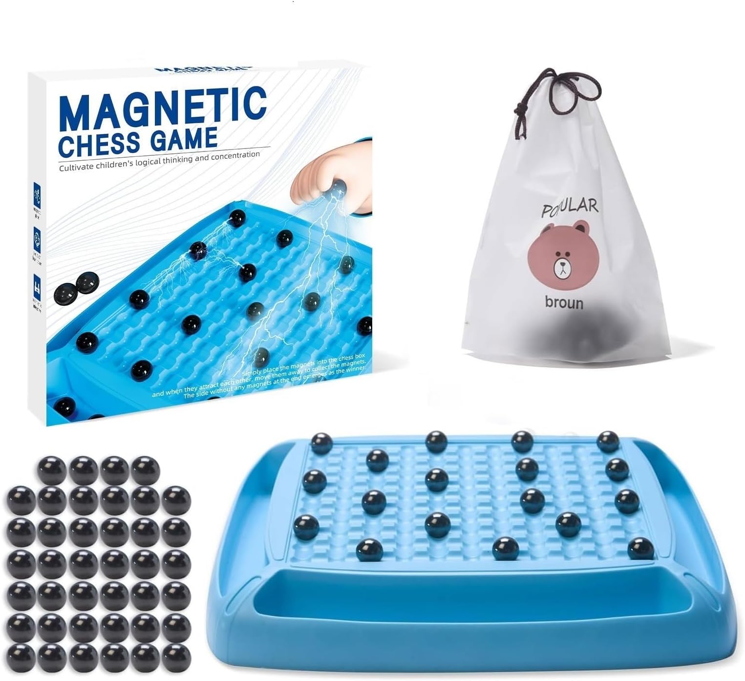 Hcusus 2024 New Magnetic Chess Game，,Fun Table Top Multiplayer Magnetic Chess Game with 40 Pcs Magnetic Stones， Family Board Games Set for Kids and Adults (40 PCS Chess Pieces)