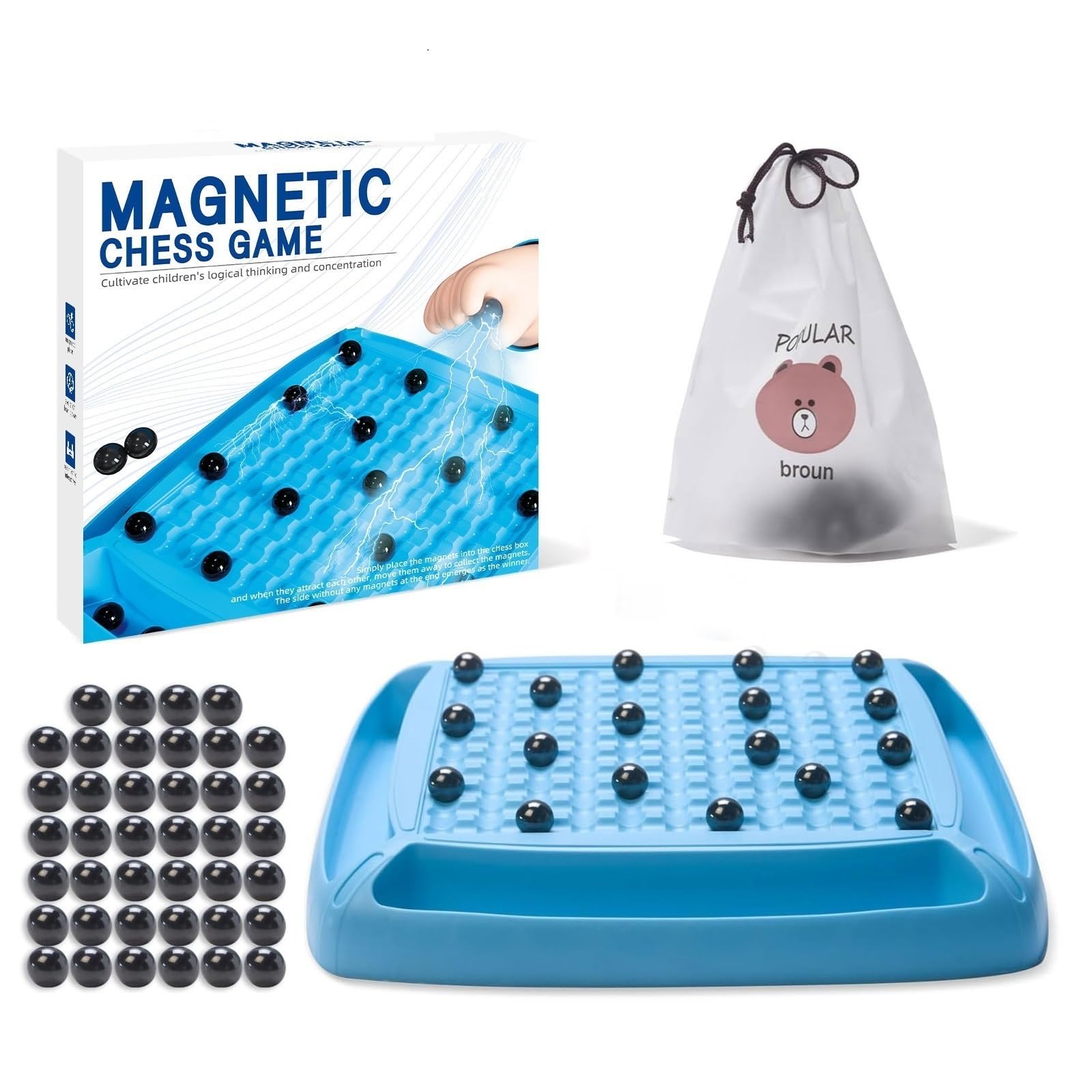 Magnet Game, Magnetic Game Fun Family Board Games for Kids and Adults, Magnet Chess Game with 40Pcs Stones, Table Top Magnetic Board Game, 2-4 Players