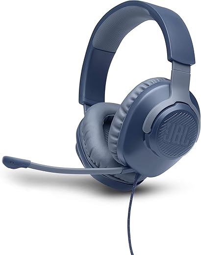(Refurbished) JBL Quantum 100 Wired Over the Ear Headset with Mic (Blue)