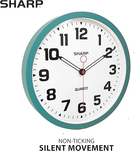 Miniatura 2 de SHARP Reloj de pared verde azulado mate de 12 pulgadas, silencioso, sin tictac, moderno, elegante, funciona con pilas, fácil de leer