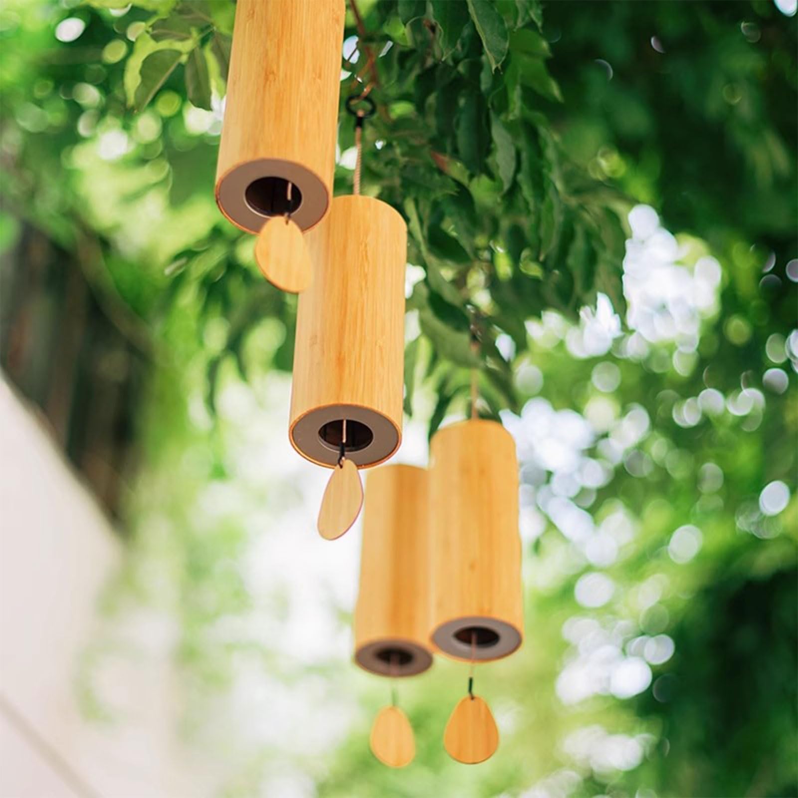 Garten Meditations Windspiel mit Klang Musik Glocken Außenbereich Japanischer Windspiele aus Bambus und Metall Dekoration Geschenk Schöne Glockenspiel für Balkon Terrasse Kinderzimmer(Ton 4)