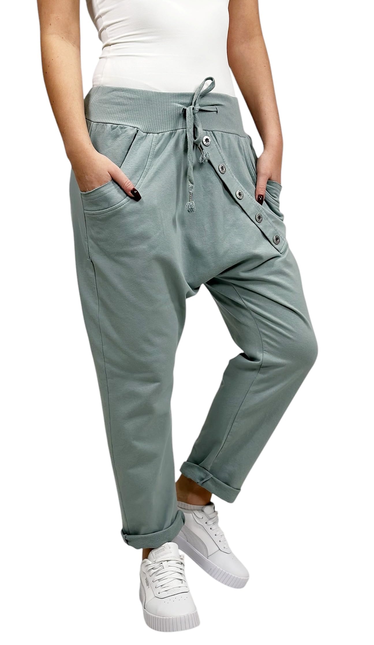 Mississhop Pantalon de survêtement en coton pour femme avec taille élastique