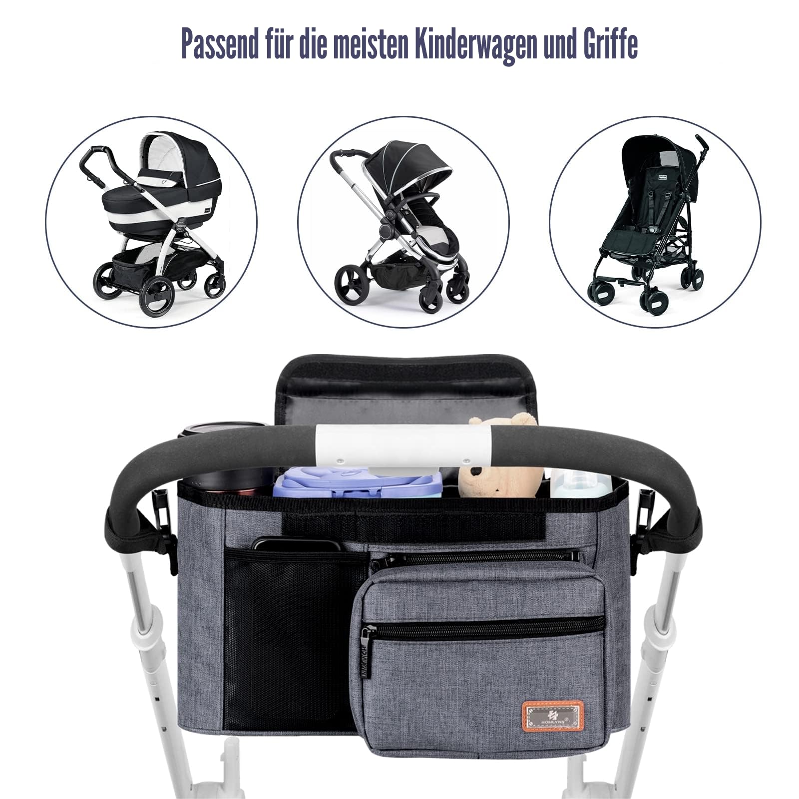 Neue Verbesserte Buggy Organizer Kinderwagen, Fasst 2 Getränkehalter für Babyartikel, Kann zur Aufbewahrung von Windeln und Spielzeug Verwendet Werden, Und Ist FüR Alle GeläNdewagenmodelle Geeignet