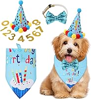 Vista 1 de Weewooday Suministros para fiesta de cumpleaños para perros, cumpleaños de niños y niñas, bandana triangular, bufanda triangular, sombrero