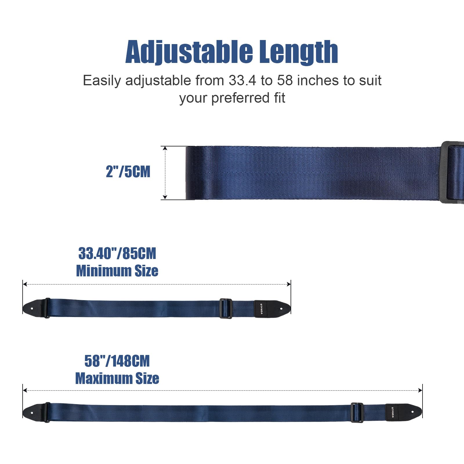 VOHALO Guitar Strap Adjustable Nylon Strap Length 36-60 Inches for Acoustic Electric Guitar Bass Strap Includes Picks and Accessories (Blue) - Image 4