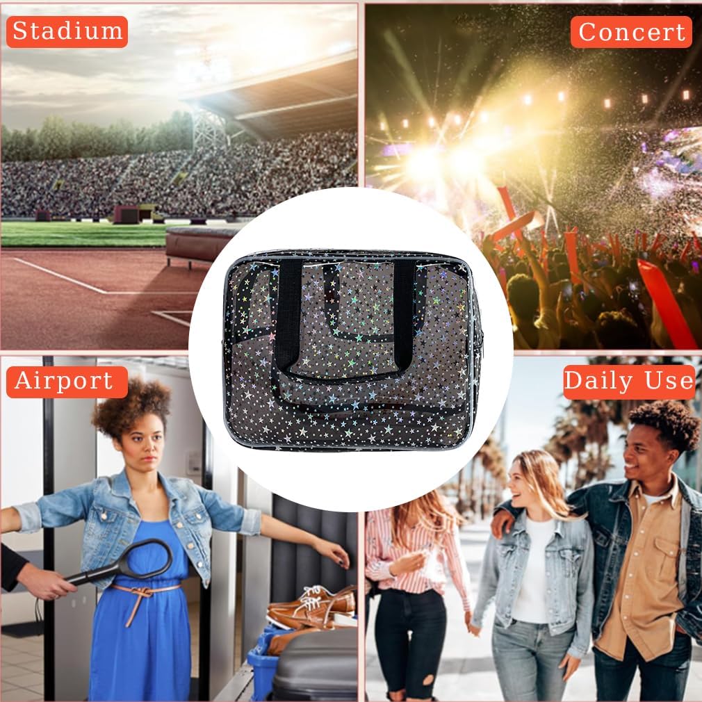 Black Holographic Star Cosmetic Bag for Women 11.8x5.1x8.2 Inches Portable Travel Toiletry Bag with Handles,Durable PVC Material,Zipper Design-Ideal Large Clear Makeup Organizer - Image 6