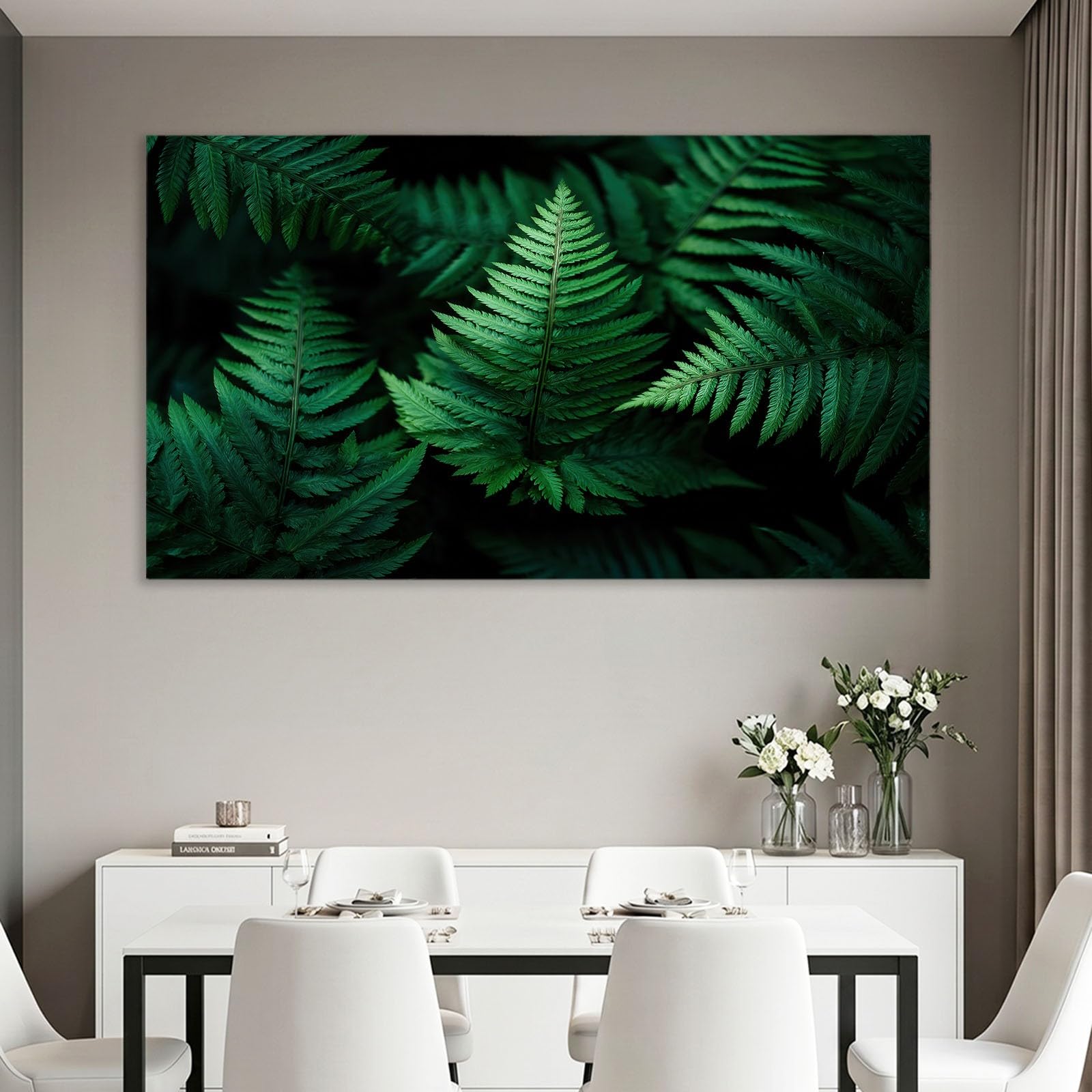 Stampa fotografica con foglie verdi per soggiorno, 120 x 60 cm (lunghezza x larghezza), moderna decorazione da parete, per camera da letto, bagno, ufficio, sala da pranzo, corridoio, cucina