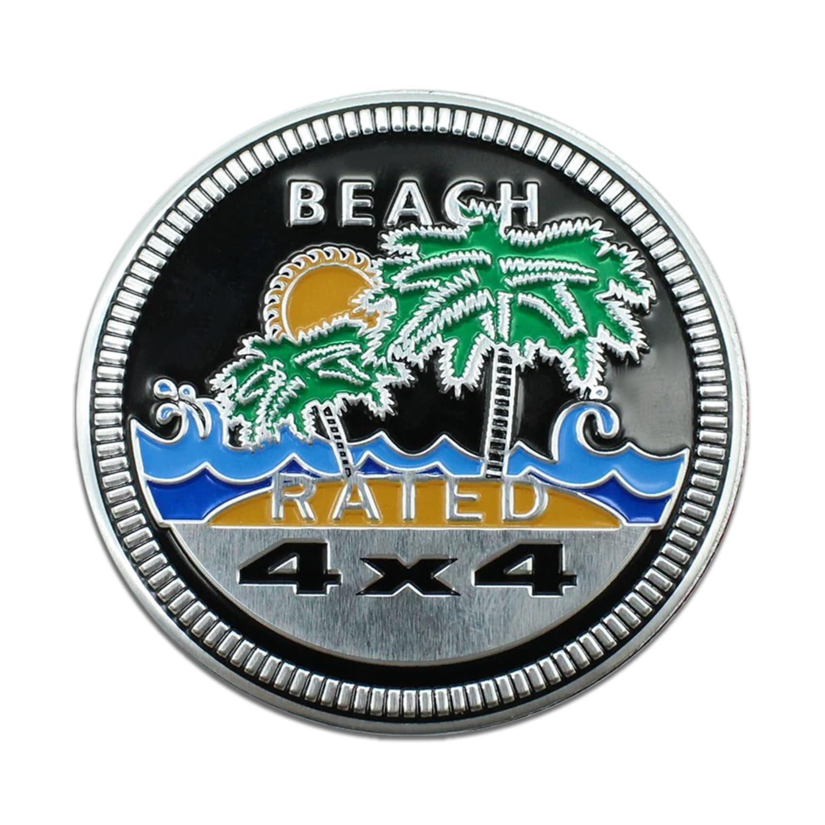PACLVIO Beach Rated Car Emblem, 4 x 4 Automotive Car Badge Decals Stickers, 3D Metal Car Badges Emblems Round Emblem Decals, Car Exterior Emblems Badge Fit for Jeep Wrangler Vehicles Trucks SUVs