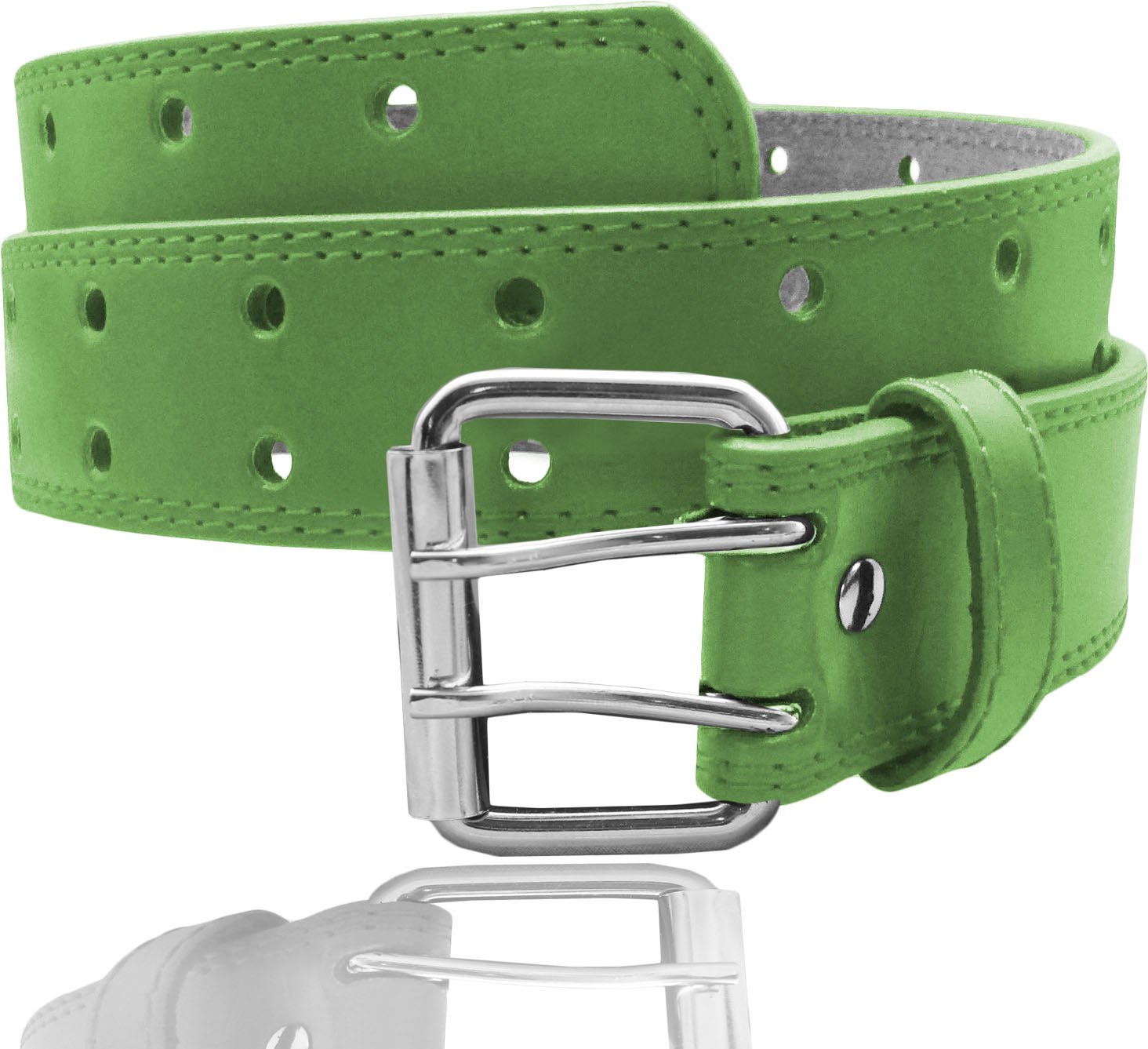 EURO Womens Thick Wide 2 Hole Leather Belt - BN9041 - Green M