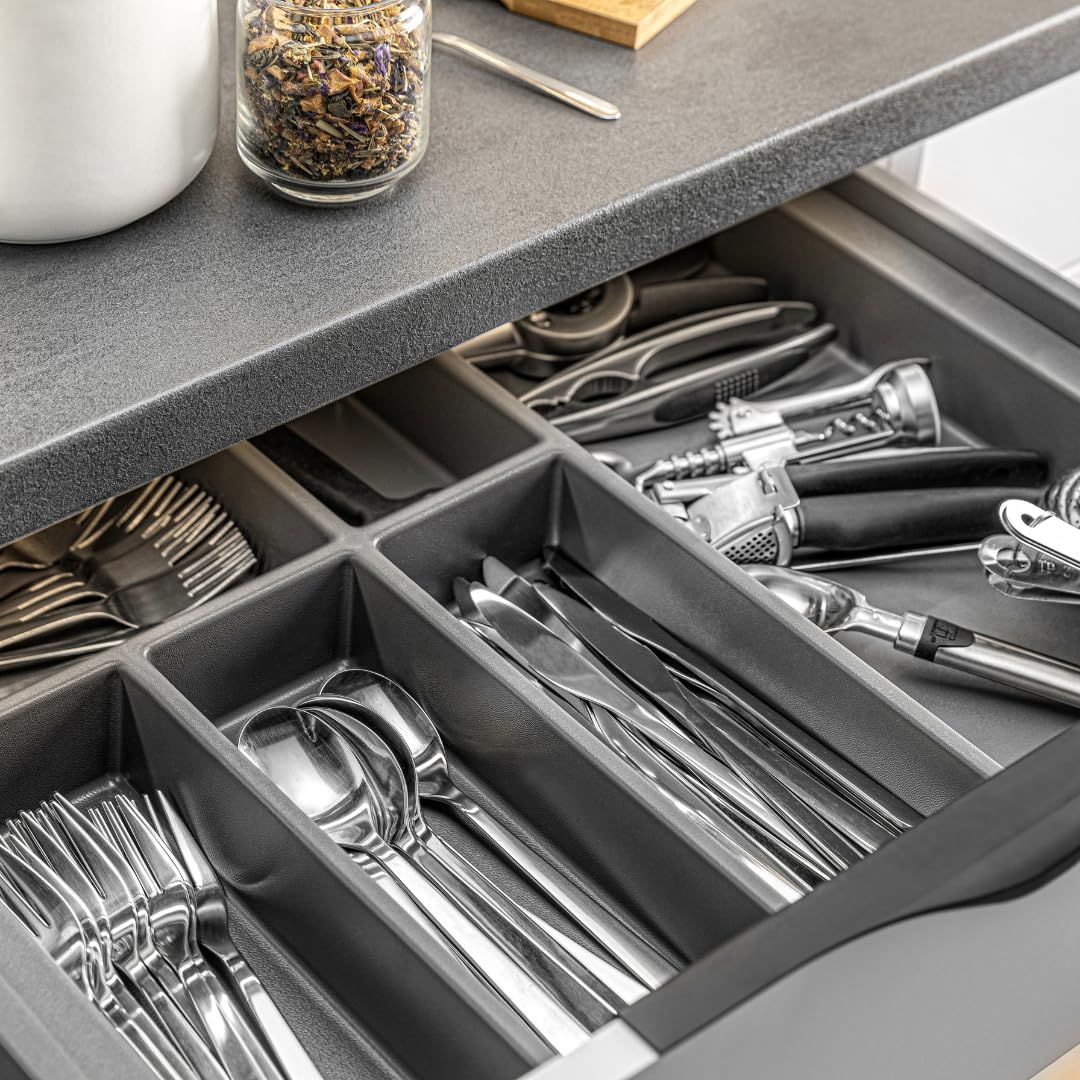 GTV - Organizador de cubiertos para cajones de cocina (840 x 472 mm), color gris