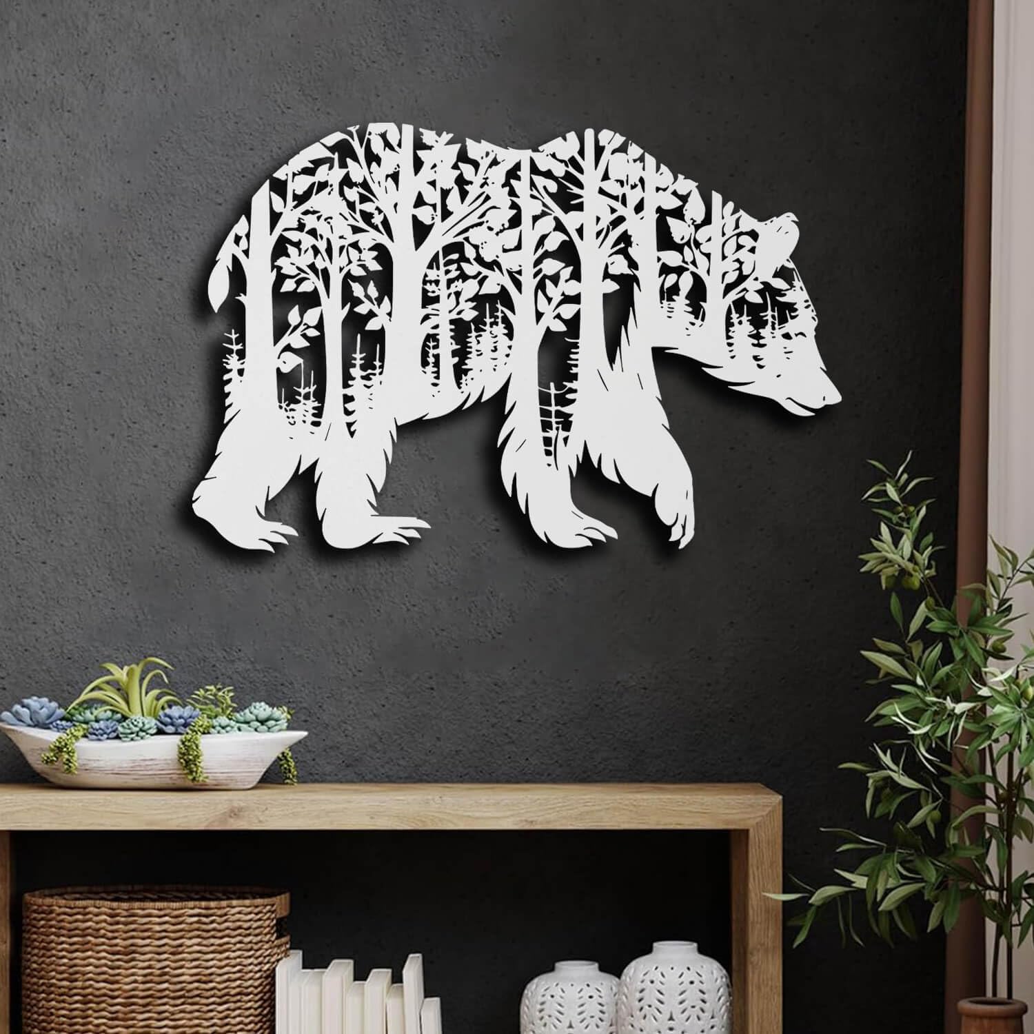 Décoration murale ours en métal blanc de 47 cm pour salon moderne