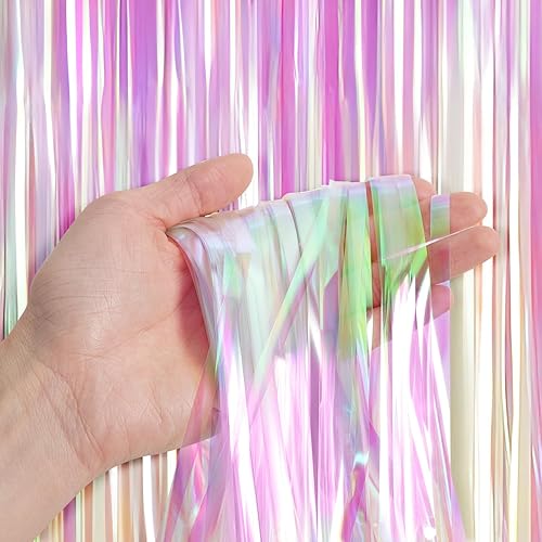 Miniatura 9 de JVIGUE Paquete de 3 cortinas de papel de aluminio metálico con flecos para fiesta de cumpleaños, telón de fondo de fotos, decoración de eventos de