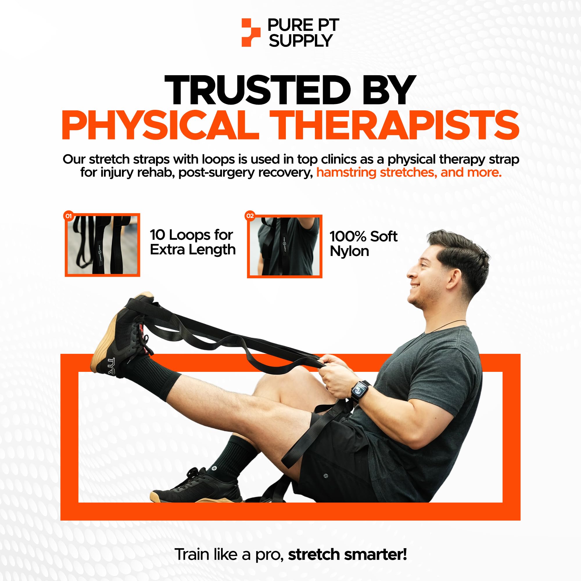 Pure PT Stretching Strap – Physical Therapist-Approved yoga straps for stretching | Premium Stretch Strap with 10 Loops for Yoga, Rehab, Injury Recovery & Flexibility, Expert Workouts Included