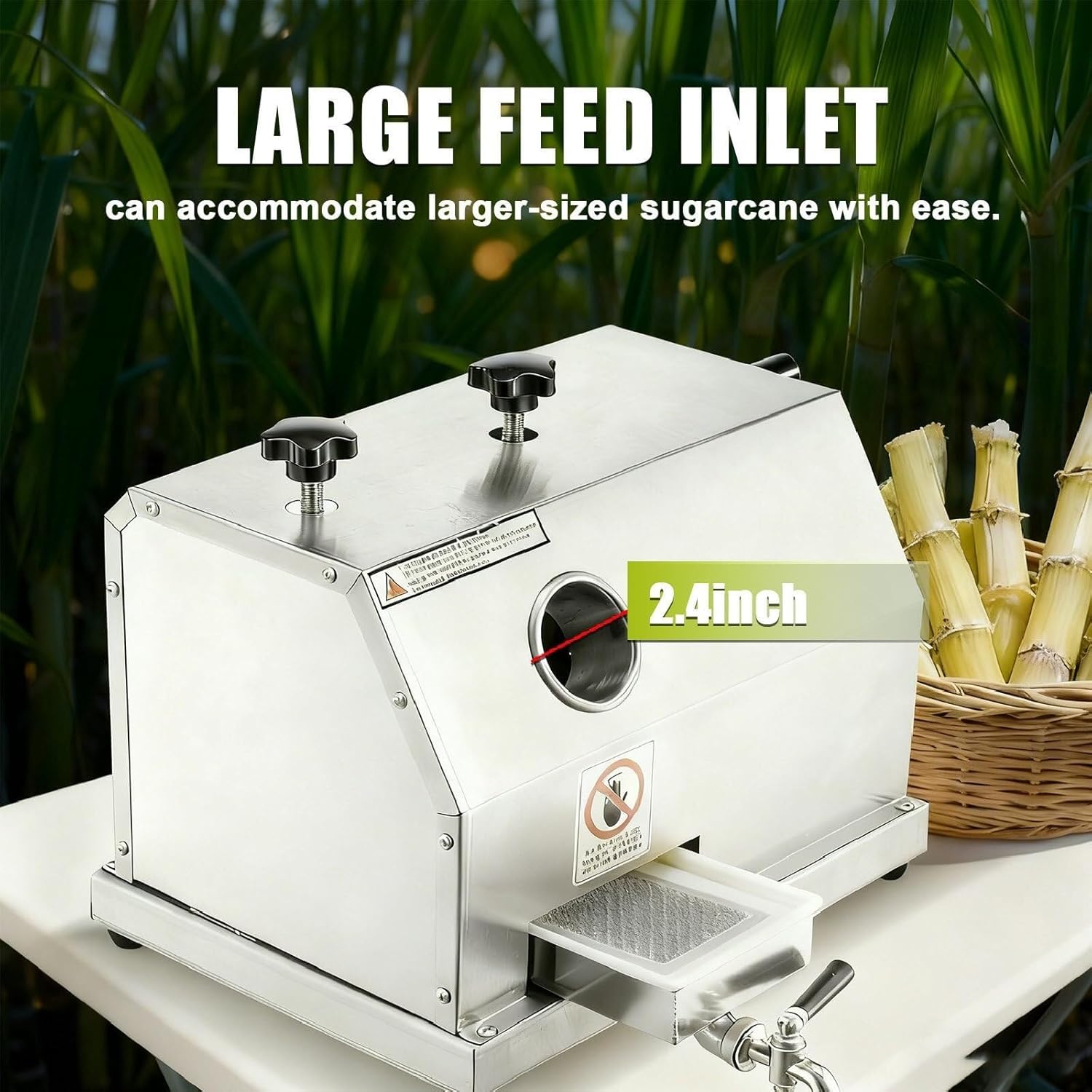 Manual Sugar Cane Juicer Machine | 3 Stainless Steel Rollers, 2.4 Inch Wide Chute | 110lbs Per Hour Output, Commercial Sugarcane For Restaurant, Stall, And Home Brewing