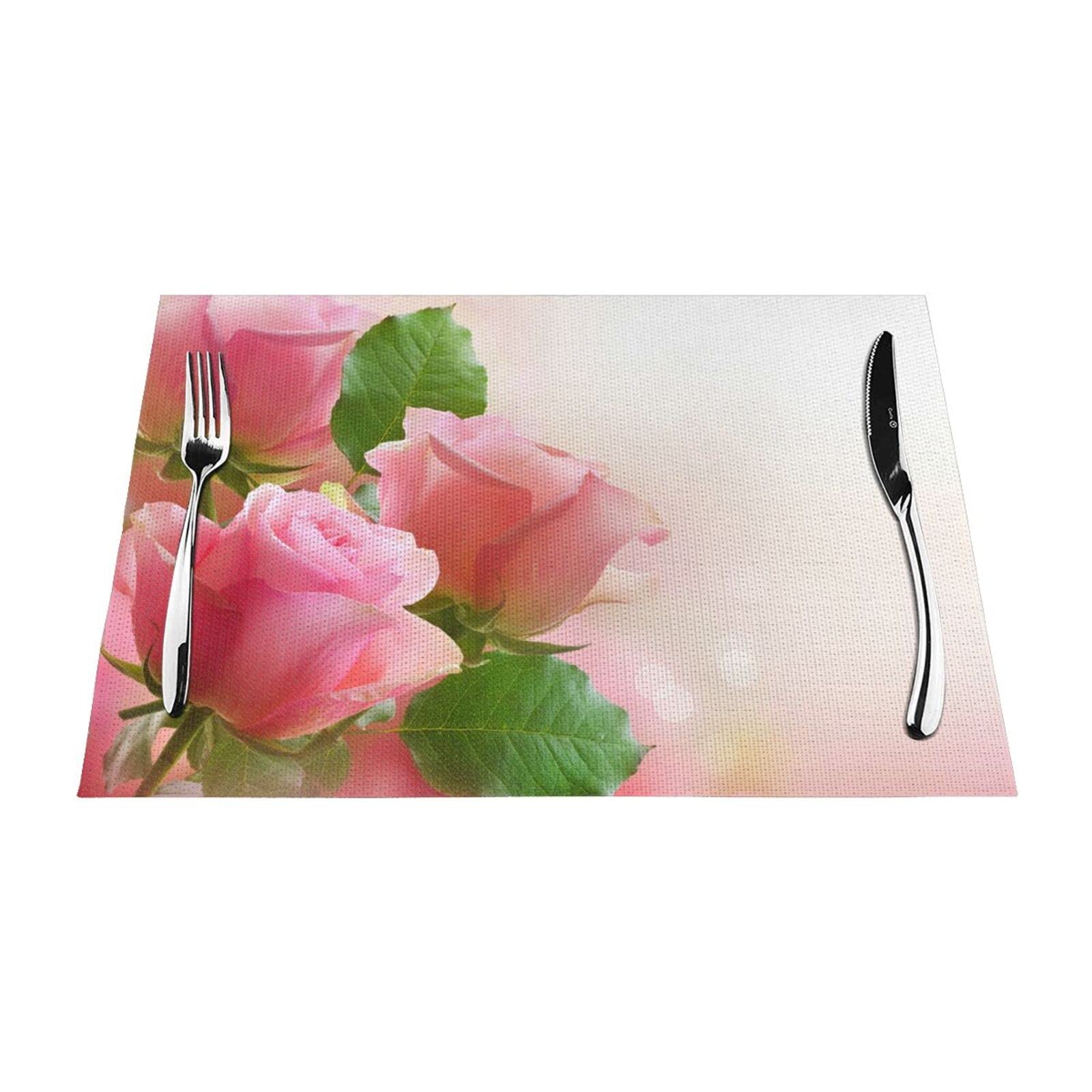 Sets de table lavables lot de 4 antidérapants motif floral roses roses protection table cuisine