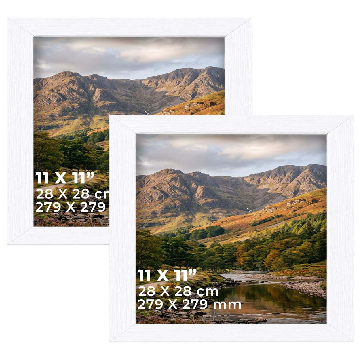 DECORO White 11X11 (27.94X27.94 CM) Pack of 2 Picture Frame with Plexiglass Front & Engineered Wood Construction, Wall Hanging Display for Photos, Posters, Prints & Artwork, Portrait or Landscape
