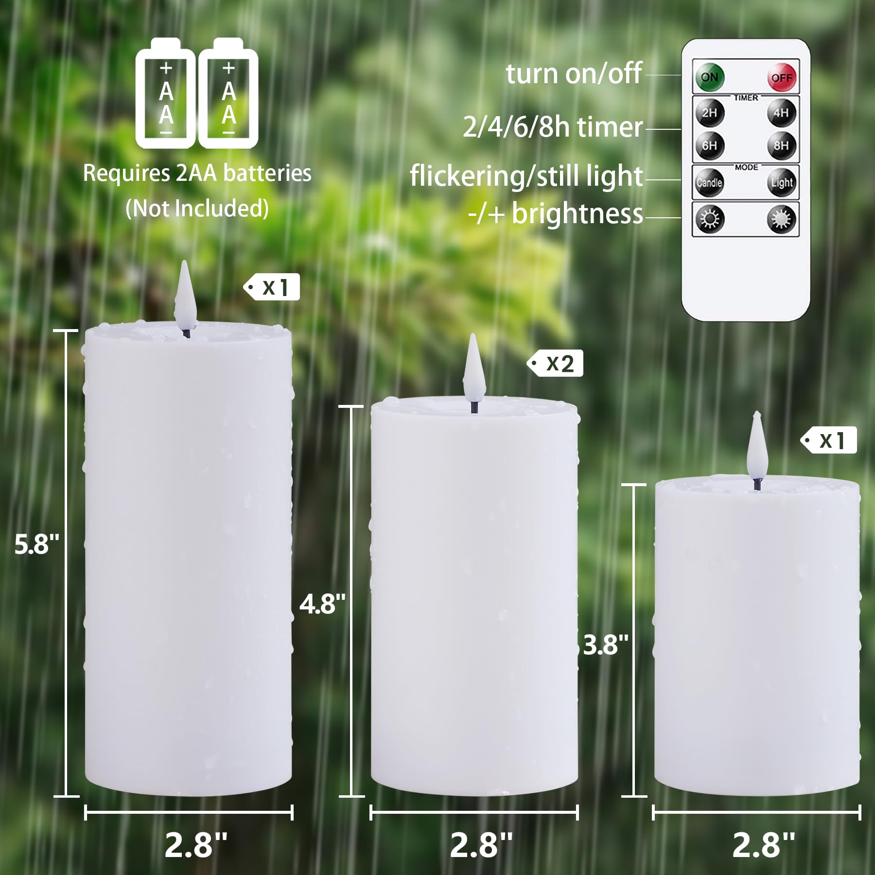 Confezione 24 Candele LED Senza Fiamma Con Telecomando E Timer (Diam. 5.6 Cm, Altezze 7.6-12.7 Cm) - Impermeabili
