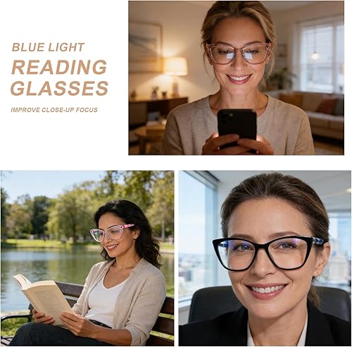 Miniatura 3 de AQWANO Lentes de lectura para computadora con diseño de ojo de gato para mujer, diseño de gran tamaño, bloqueo de luz azul, antifatiga ocular UV400,