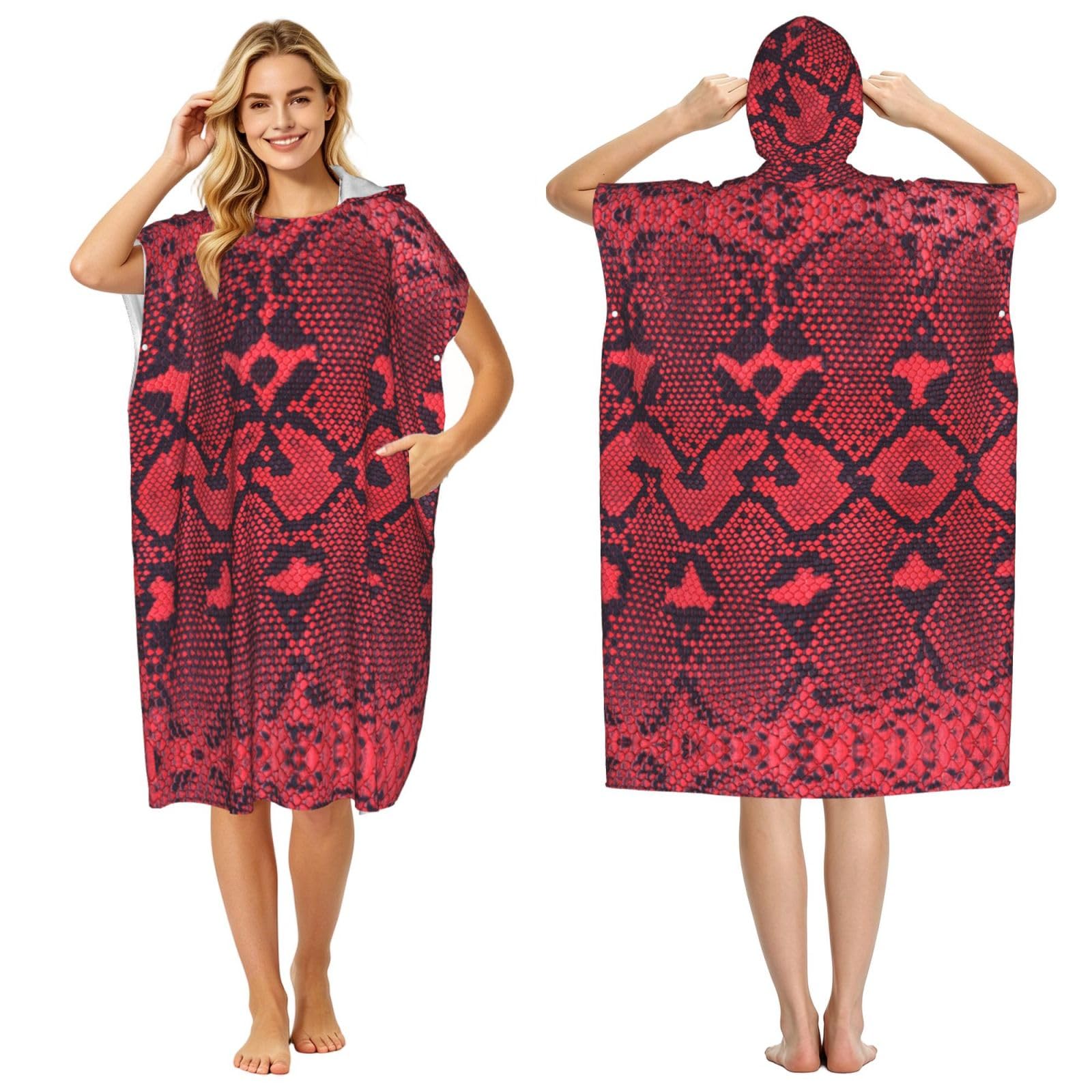 Peignoir à capuche serpent rouge, poncho de plage pour adulte