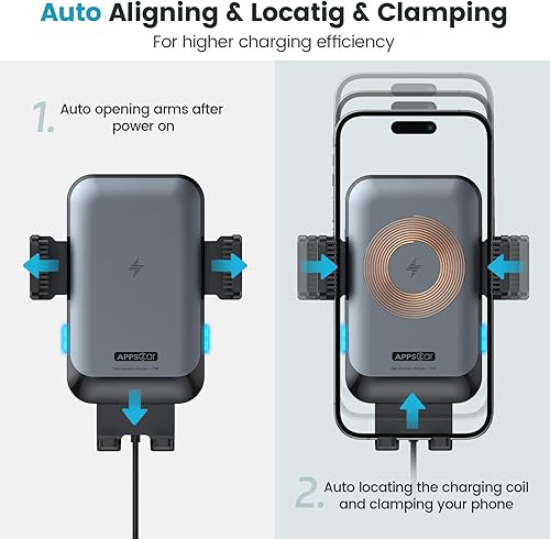 Miniatura 3 de APPS2Car Soporte de cargador inalámbrico para automóvil, ranura para CD, sujeción automática de 15 W, soporte de teléfono de CD de carga rápida para