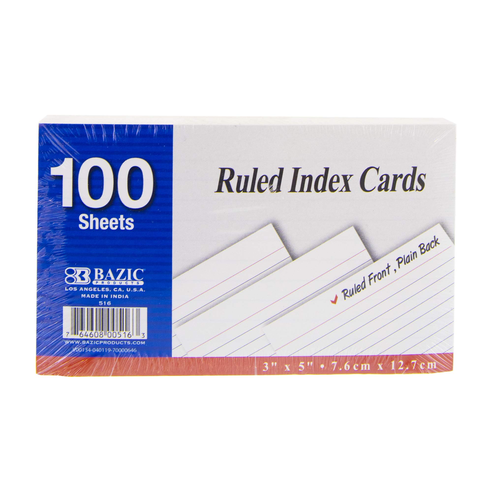 BAZIC Karteikarten, liniert, 100 Stück, 7,6 x 12,7 cm, Weiß (36 Stück)
