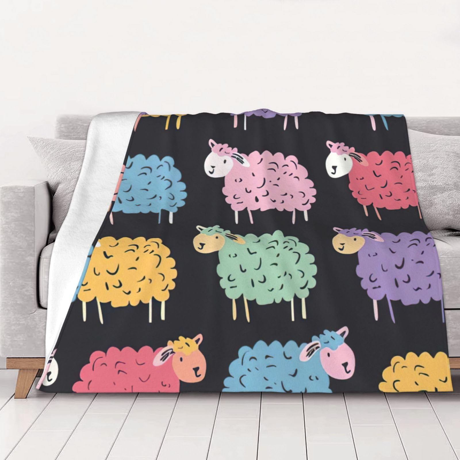 Couverture en flanelle motif mouton coloré douce pour canapé et lit