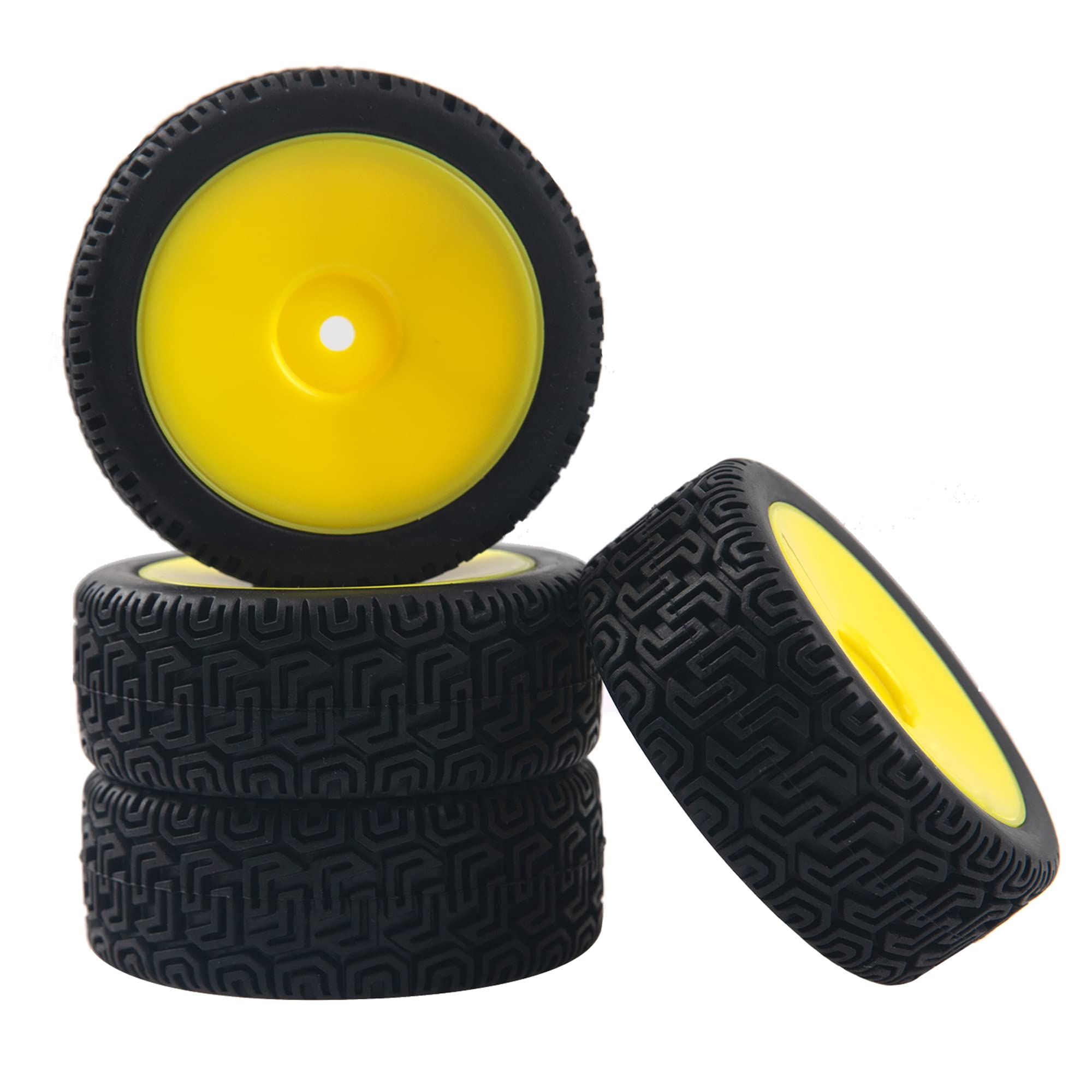 RC 12mm Hex Hub Wheel Rims & Rubber Tires Compatible with HSP Tamiya HPI Kyosho 1/10 On-Road Touring Car WLtoys 1/14 144001 Traxxas 1/16 Slash RC 1/18 A959B Buggy (Yellow)