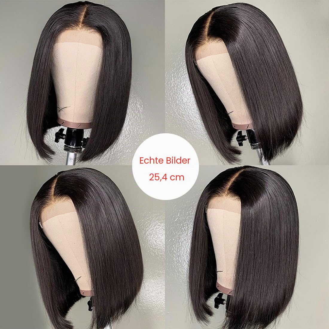 Short Bob Wig Perücke Echthaar Human Hair 13x4 Lace Frontal Wig Bob Wigs Perücke Natur Schwarz Transparent Lace Pre Plucked with Baby Hair 8 Zoll