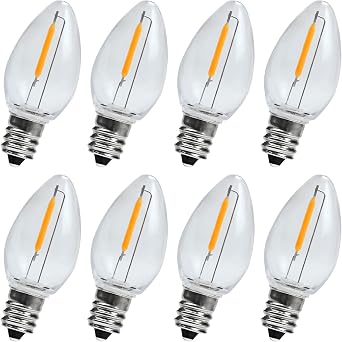 KGC 8Pack LED Night Light Bulbs, C7 Shatterproof Replacement Led Light Bulb for String Light, E12 Base Salt Lamp Bulbs, 0.6W Equivalent to 7W, Warm White 2200K, 50LM.