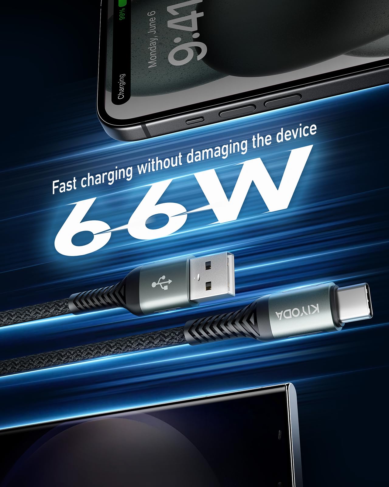 Cable USB A a USB C en espiral de 6 pies, paquete de 2 cables USB C para coche, USB a USB C | Cable USB C trenzado de carga rápida de 66 W para iPhone 17, 16, 15/Pro Max/Plus, Samsung Galaxy S10 y más