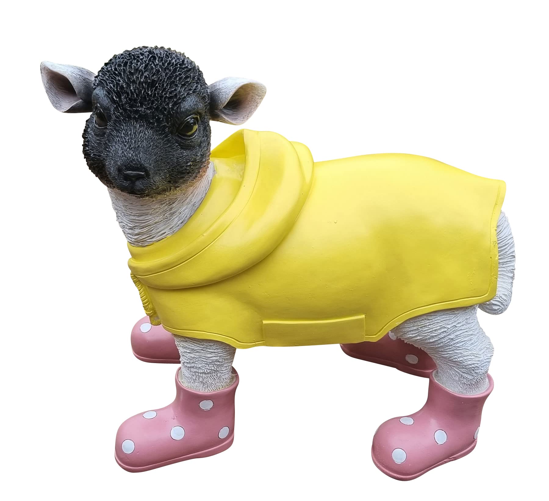 Deko-Figur Lamm mit rosa Gummistiefel und Regenmantel Tierfigur Schaf Gartendeko