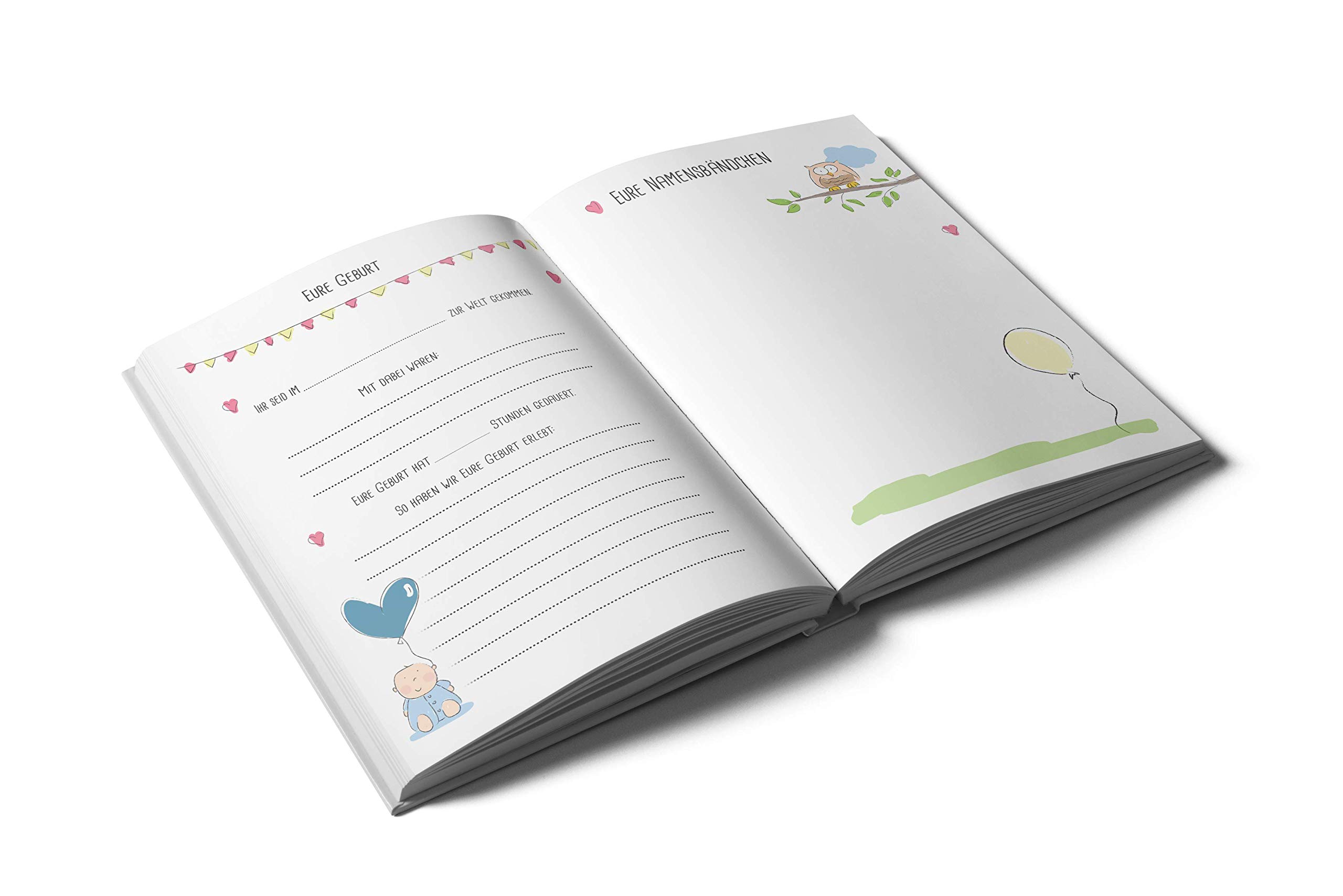 Zwillingsalbum personalisiert – Erinnerungen ans erste Babyjahr | Rundfux® | Wunschname, individuelles Cover, Meilensteine, Fotos, Entwicklungsschritte, Geburtsdaten, Erinnerungsschatz