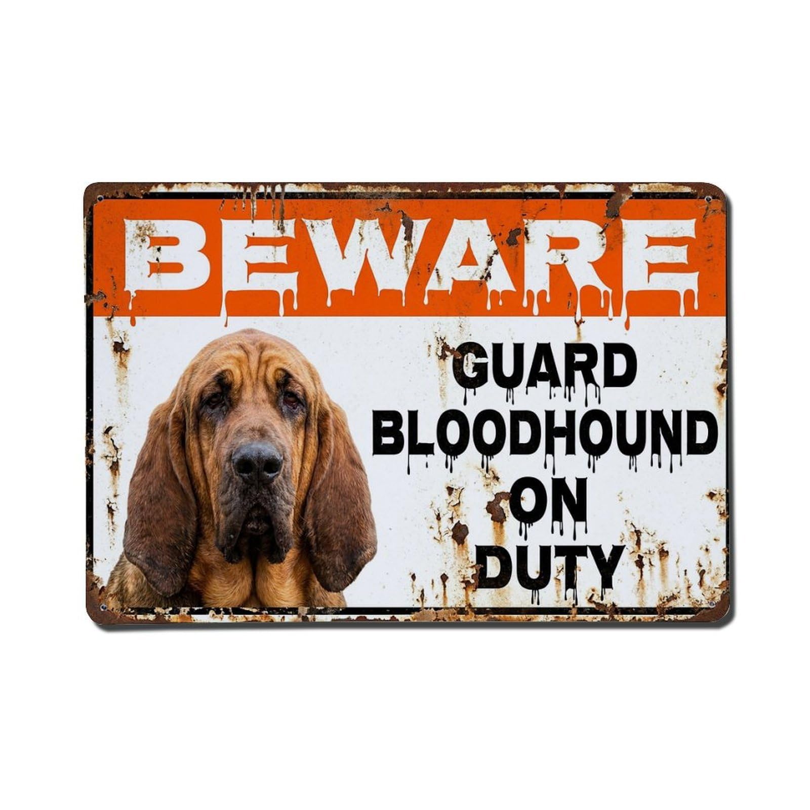 Vintage Funny Bloodhound Guard Beware of Dog Balcony Metal Tin Sign Plaque Wall Decor for Cafe, Club Bar, Office, Garden Metal Poster 8x12Inch