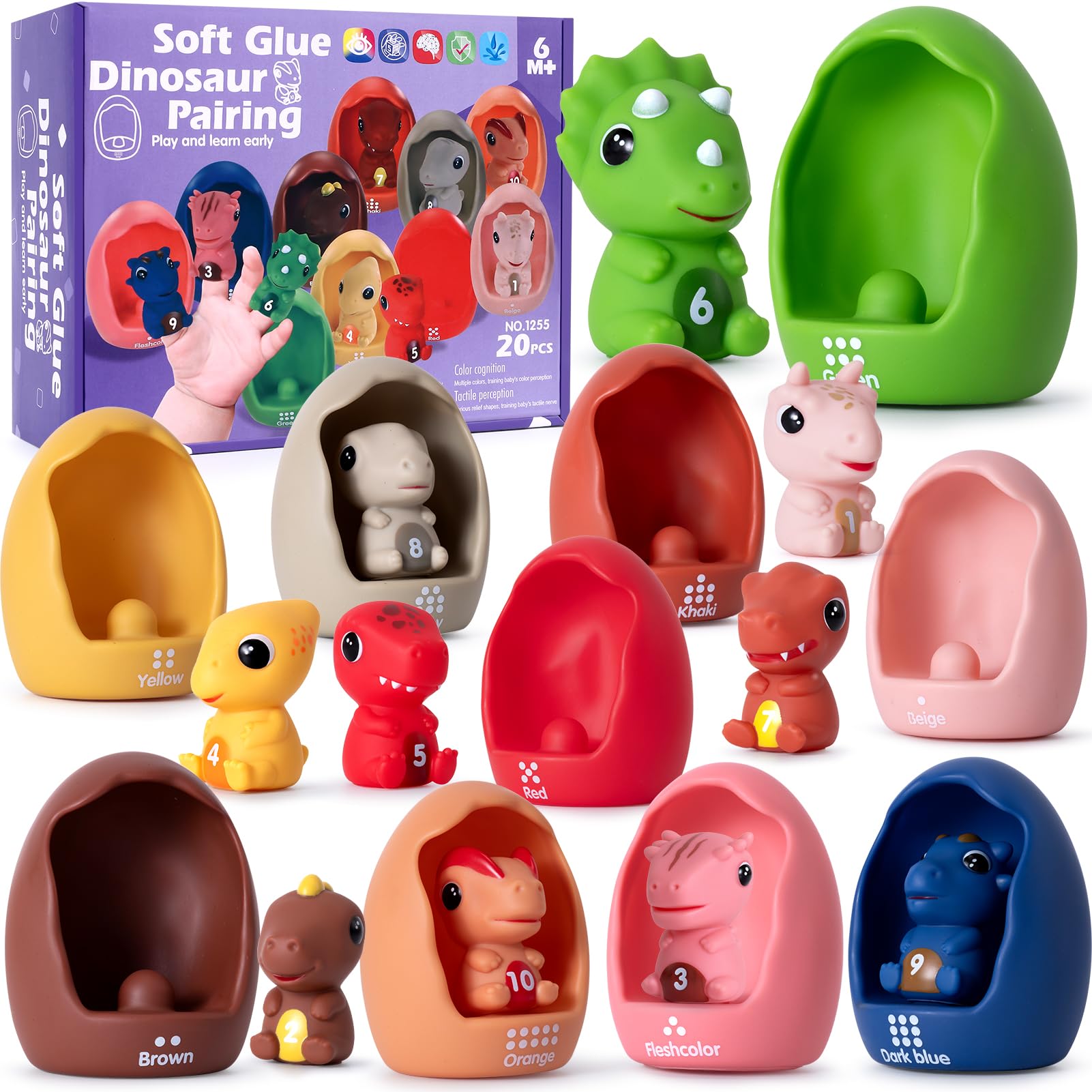 Golray Dinosaur Learning Toys for 1,2,3 Year Old Toddlers Boy, 20Pcs Dinosaur Animal Montessori Counting Matching & Sorting Fine Motor Games, 12-18 Months Baby Boy Christmas Easter Birthday Gift