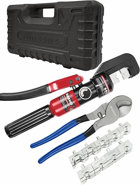 AMZCNC 10 Tons 9 Dies Hydraulic Crimper, Hydraulic Crimping Tool 4-70mm², Wire Battery Cable Lug Terminal Crimper