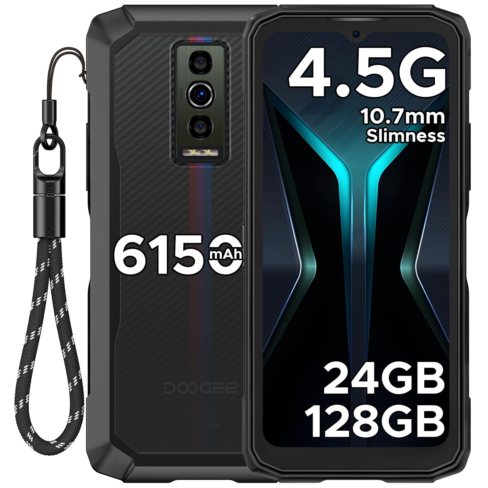 Blade10 Energy 4.5G Smartphone Incassable,Android 15 24GB RAM+128GB ROM/2TB,Telephone Portable Incassable 10.7mm 6.56" HD 90Hz Écran,Batterie 6150mAh,16MP Caméra,NFC/Widevine L1/Face Unlock