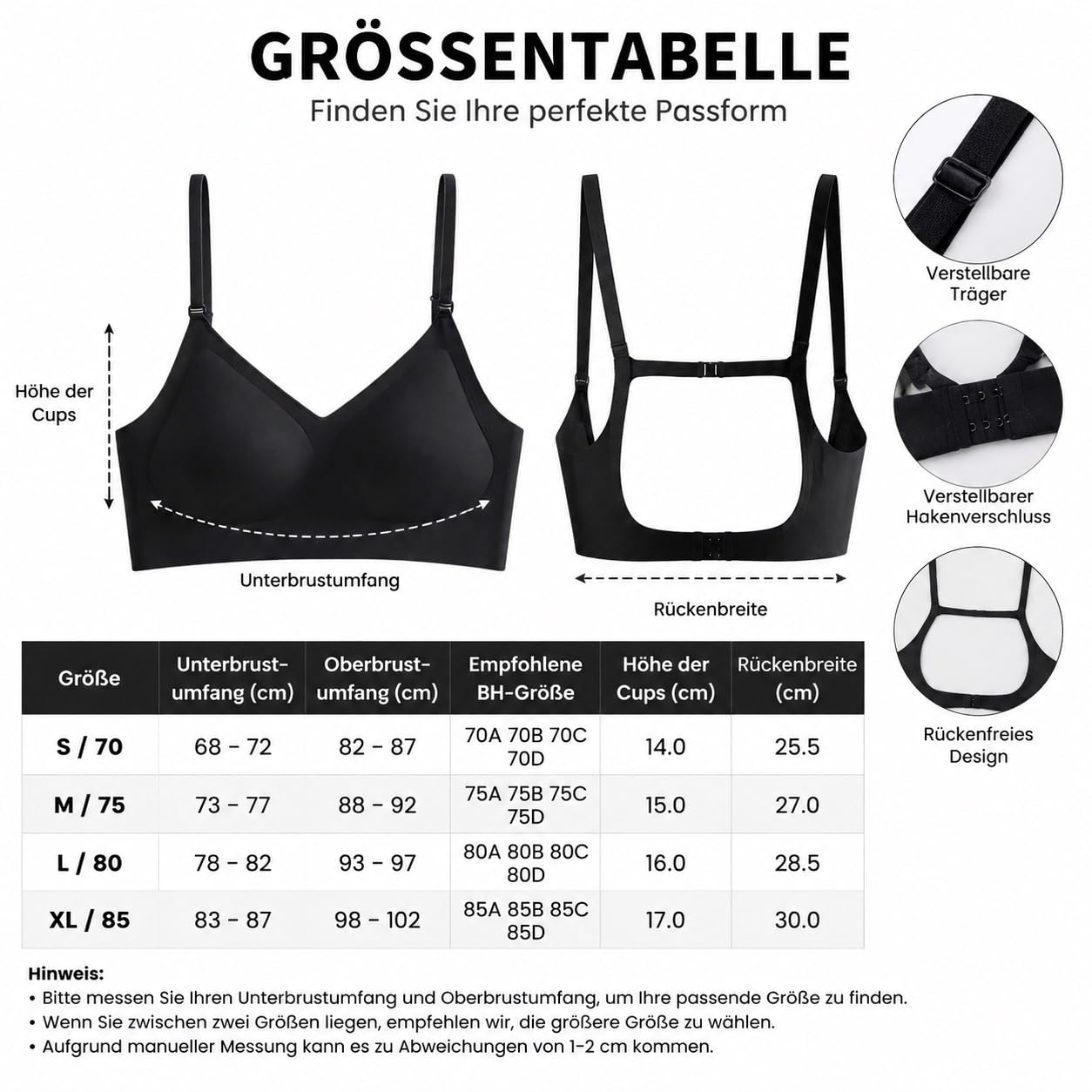2026 NUBELLE - Nahtloser 4-Way BH, Nubelle Nahtloser Premium BH, Verstellbare & abnehmbare Träger, Herausnehmbare Pads für Rückenfreie Kleider & Tiefe Ausschnitte