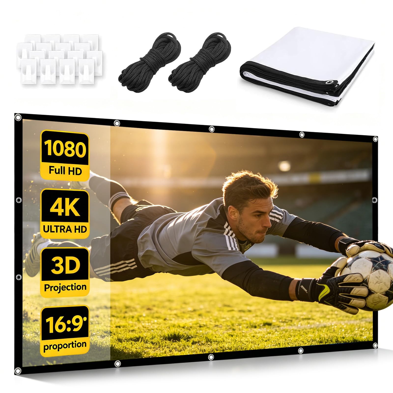 Beamer Leinwand 100 Zoll, 16:9 Verdickter, Tragbare Faltbar Anti-Falten Projektion leinwand, Tragbarer Projector Screen for Home Theater Backyard Indoor and Outdoor Camping